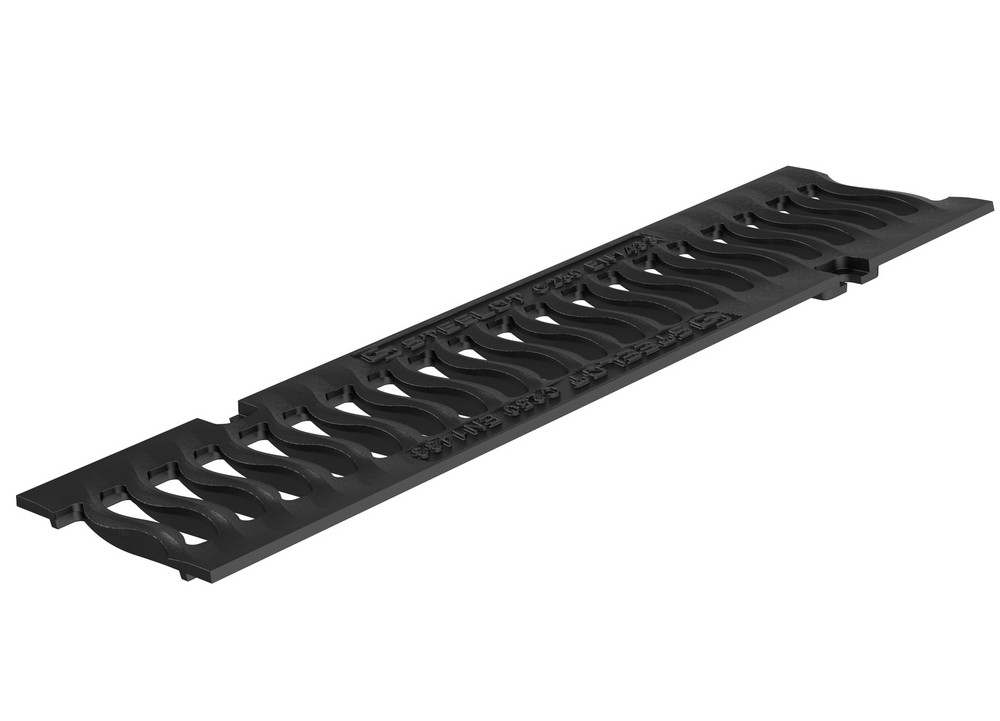 Решетка чугунная волна Ду 100 498х136мм SteeStart черная прямоугольная h=15мм 250кН СТИЛОТ P1005C